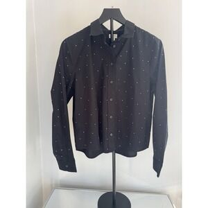 NWT's J.Crew Black Rhinestone Button Front Shirt Polka Dot Top Sz S Party